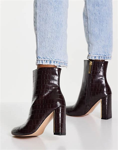 brown croc heel boots